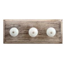 White Green Crackle Ceramic Wooden Hooks